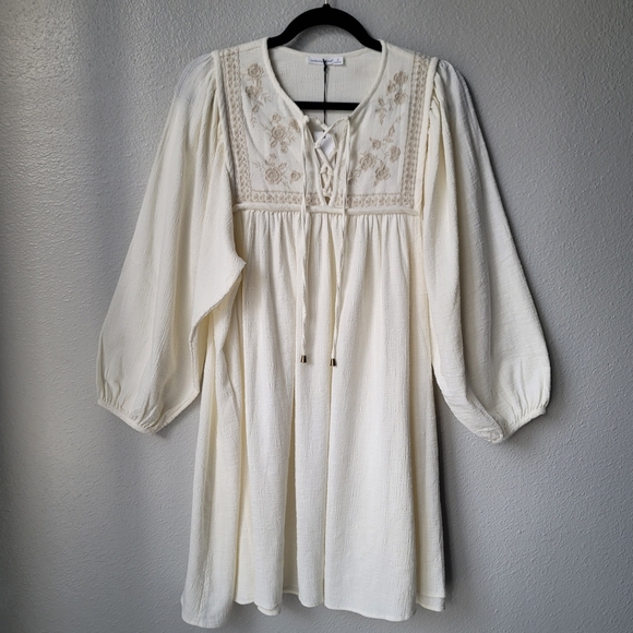 Unsubscribed Dresses & Skirts - Unsubscribed NWT 3100 Crafty Embroidered Boho Mini Dress Size 2 In Soft Muslin